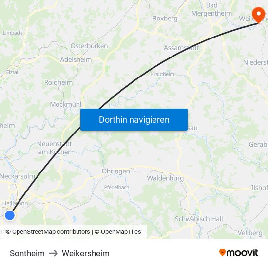Sontheim to Weikersheim map