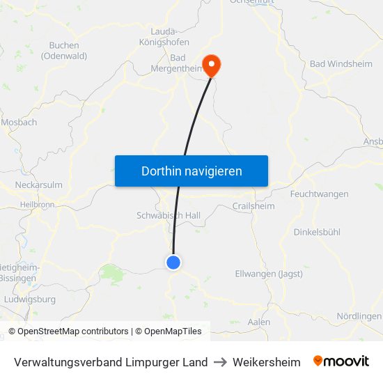 Verwaltungsverband Limpurger Land to Weikersheim map
