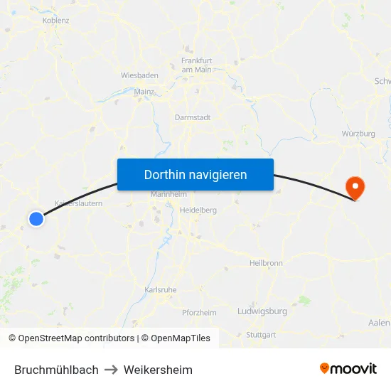Bruchmühlbach to Weikersheim map