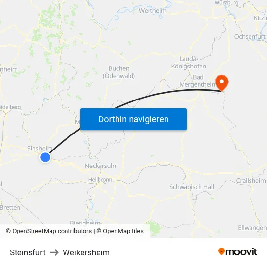 Steinsfurt to Weikersheim map