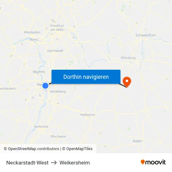 Neckarstadt-West to Weikersheim map