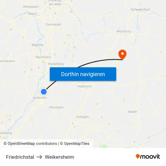 Friedrichstal to Weikersheim map
