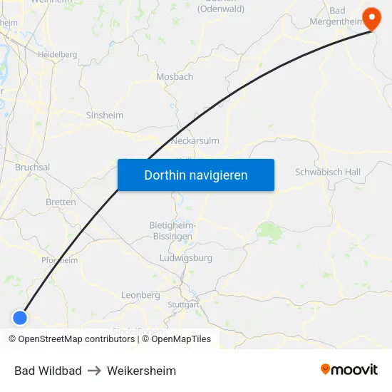 Bad Wildbad to Weikersheim map