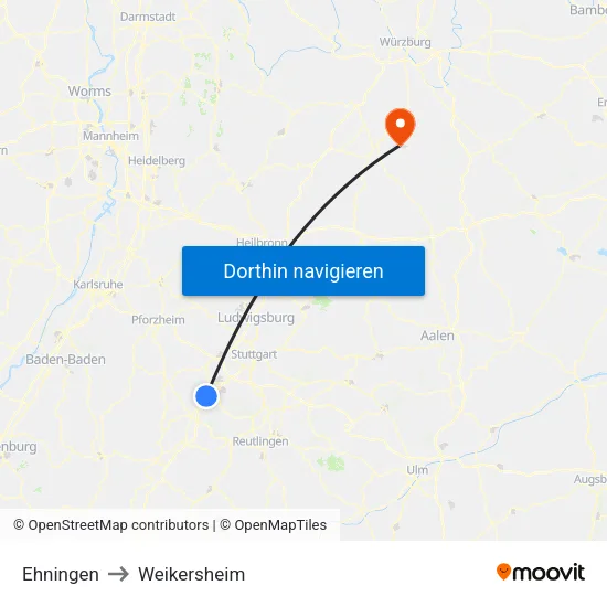 Ehningen to Weikersheim map