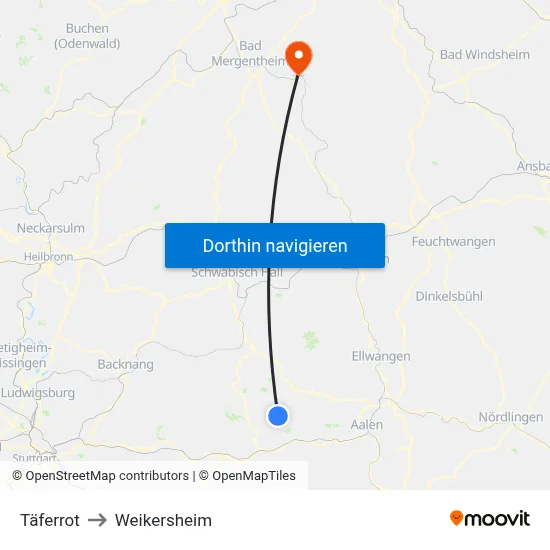 Täferrot to Weikersheim map