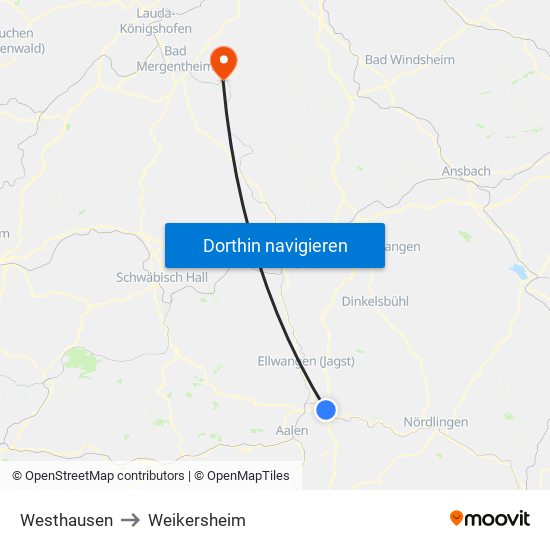 Westhausen to Weikersheim map