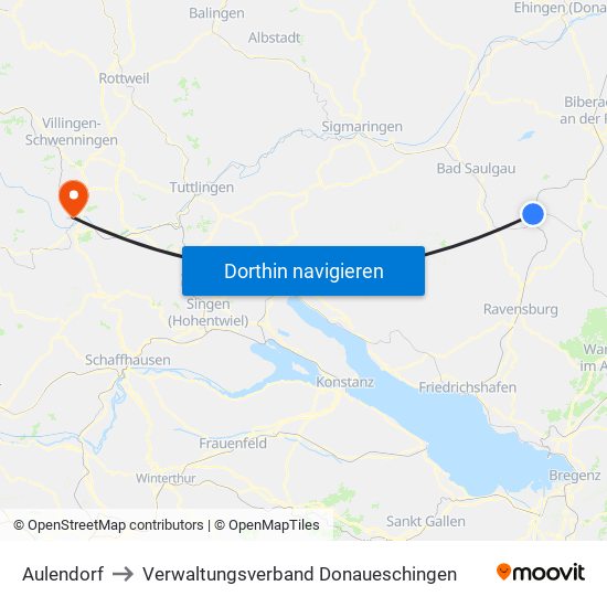 Aulendorf to Verwaltungsverband Donaueschingen map