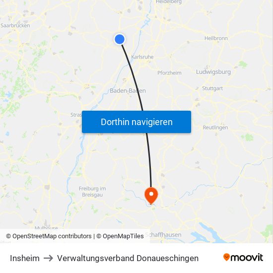 Insheim to Verwaltungsverband Donaueschingen map