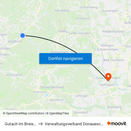Gutach Im Breisgau to Verwaltungsverband Donaueschingen map