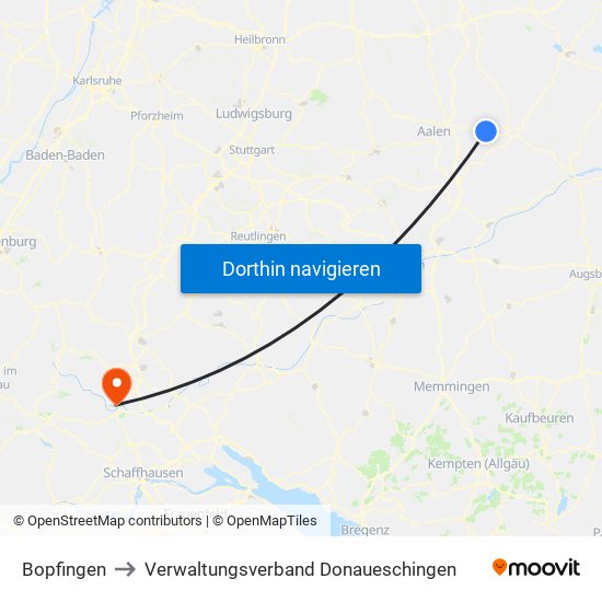 Bopfingen to Verwaltungsverband Donaueschingen map