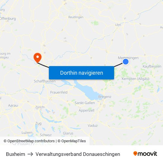 Buxheim to Verwaltungsverband Donaueschingen map
