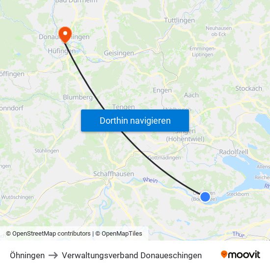 Öhningen to Verwaltungsverband Donaueschingen map