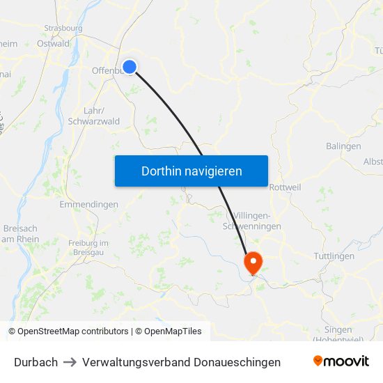 Durbach to Verwaltungsverband Donaueschingen map