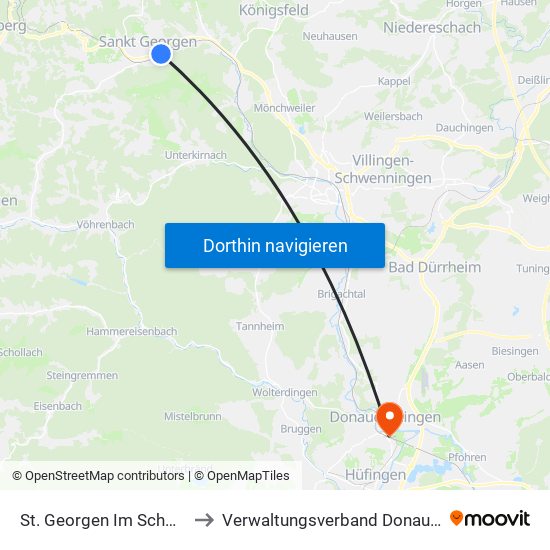 St. Georgen Im Schwarzwald to Verwaltungsverband Donaueschingen map