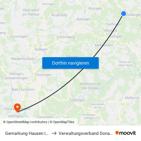 Gemarkung Hausen Im Killertal to Verwaltungsverband Donaueschingen map