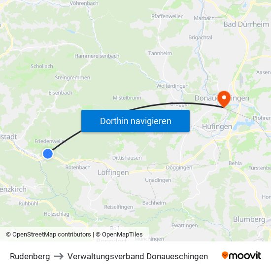 Rudenberg to Verwaltungsverband Donaueschingen map