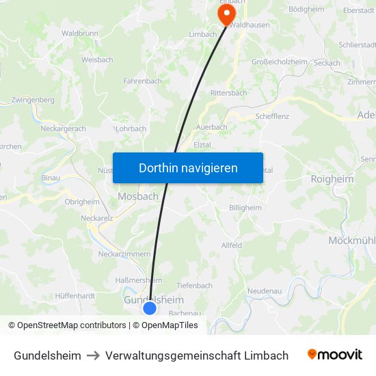 Gundelsheim to Verwaltungsgemeinschaft Limbach map