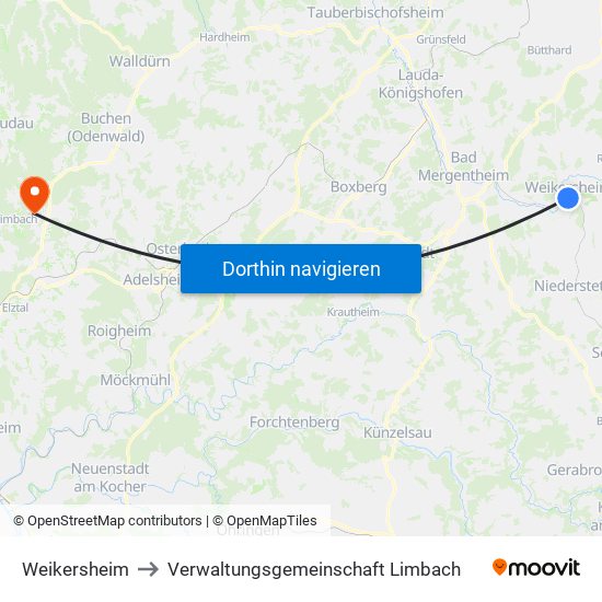 Weikersheim to Verwaltungsgemeinschaft Limbach map