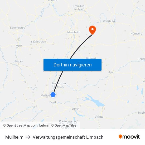 Müllheim to Verwaltungsgemeinschaft Limbach map