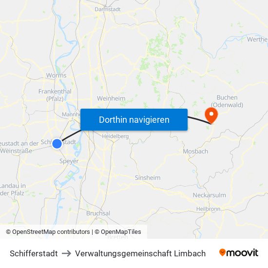 Schifferstadt to Verwaltungsgemeinschaft Limbach map
