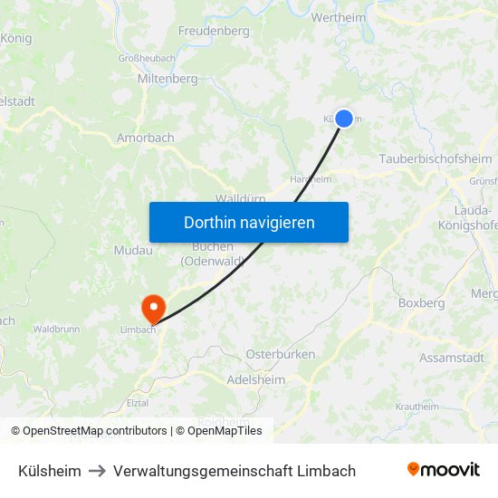 Külsheim to Verwaltungsgemeinschaft Limbach map