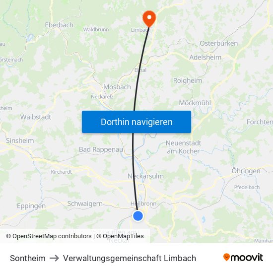 Sontheim to Verwaltungsgemeinschaft Limbach map