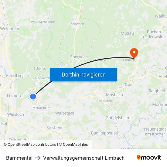 Bammental to Verwaltungsgemeinschaft Limbach map