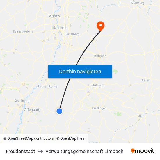 Freudenstadt to Verwaltungsgemeinschaft Limbach map