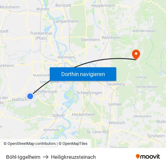 Böhl-Iggelheim to Heiligkreuzsteinach map