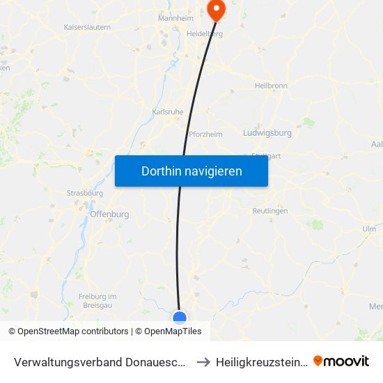 Verwaltungsverband Donaueschingen to Heiligkreuzsteinach map