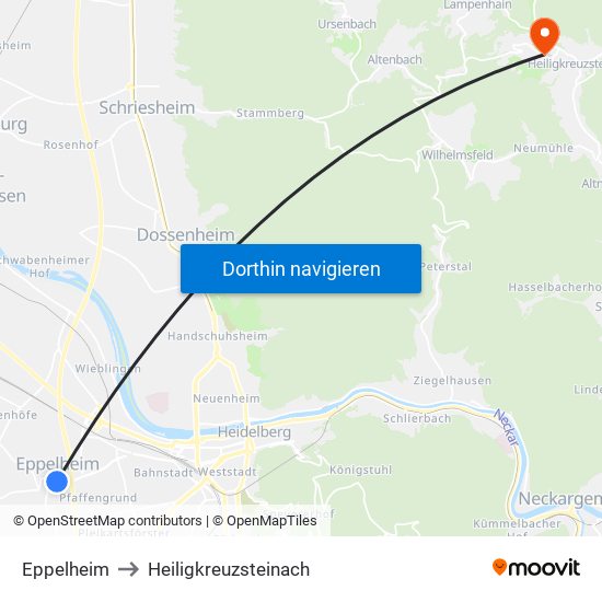 Eppelheim to Heiligkreuzsteinach map