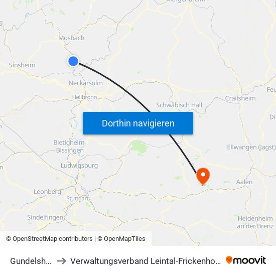 Gundelsheim to Verwaltungsverband Leintal-Frickenhofer Höhe map