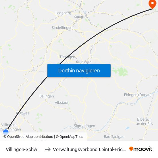 Villingen-Schwenningen to Verwaltungsverband Leintal-Frickenhofer Höhe map