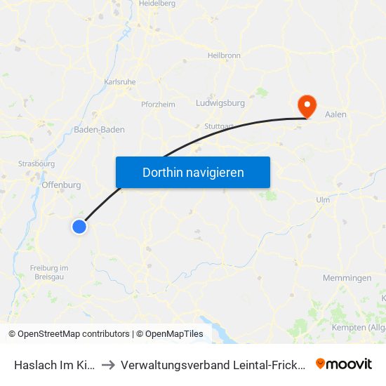 Haslach Im Kinzigtal to Verwaltungsverband Leintal-Frickenhofer Höhe map
