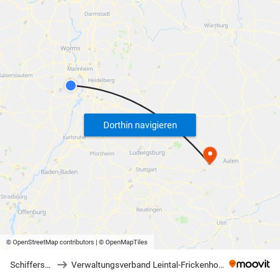 Schifferstadt to Verwaltungsverband Leintal-Frickenhofer Höhe map