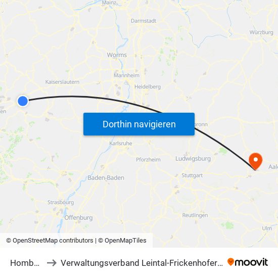 Homburg to Verwaltungsverband Leintal-Frickenhofer Höhe map