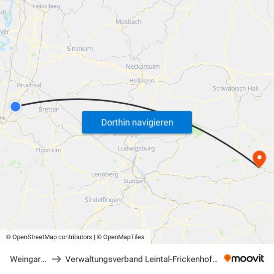 Weingarten to Verwaltungsverband Leintal-Frickenhofer Höhe map