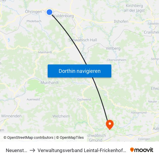 Neuenstein to Verwaltungsverband Leintal-Frickenhofer Höhe map