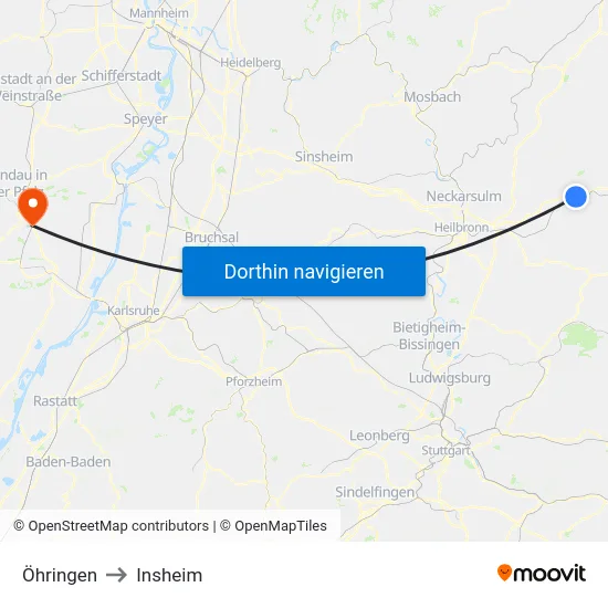 Öhringen to Insheim map