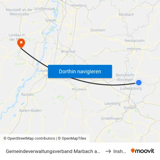 Gemeindeverwaltungsverband Marbach am Neckar to Insheim map