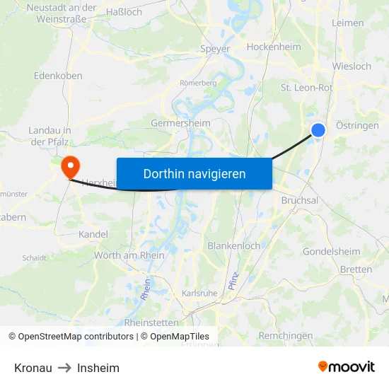Kronau to Insheim map