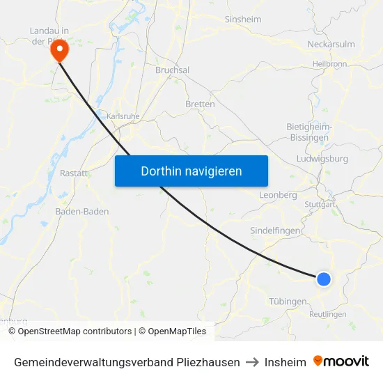 Gemeindeverwaltungsverband Pliezhausen to Insheim map