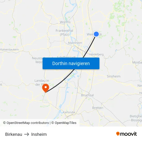 Birkenau to Insheim map