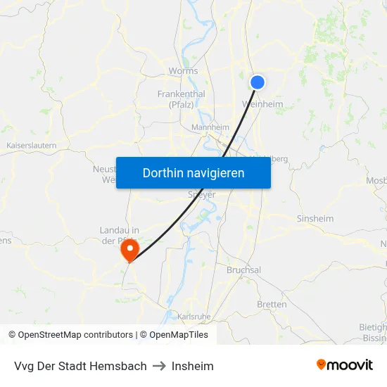 Vvg Der Stadt Hemsbach to Insheim map