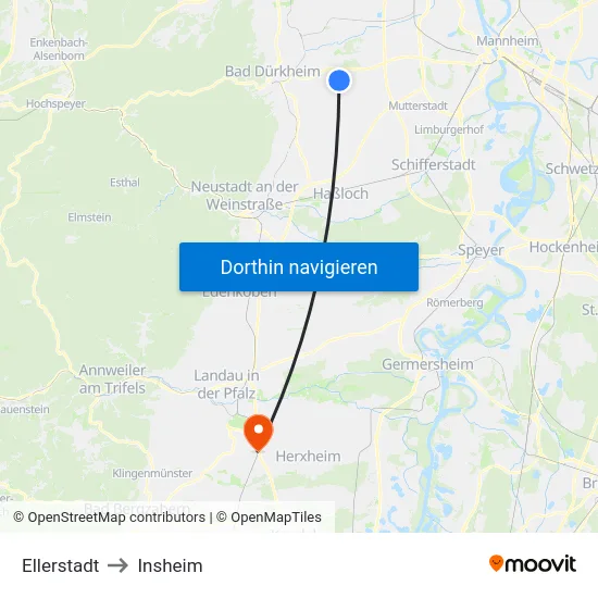Ellerstadt to Insheim map