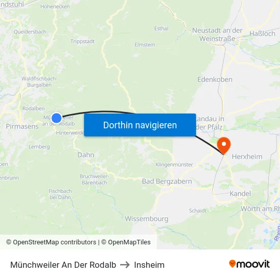 Münchweiler An Der Rodalb to Insheim map