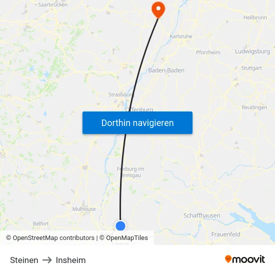 Steinen to Insheim map