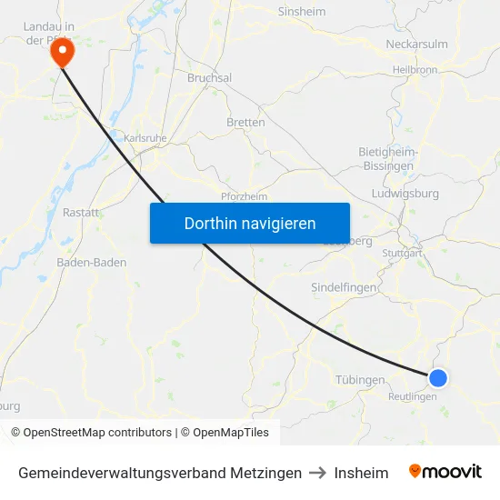 Gemeindeverwaltungsverband Metzingen to Insheim map