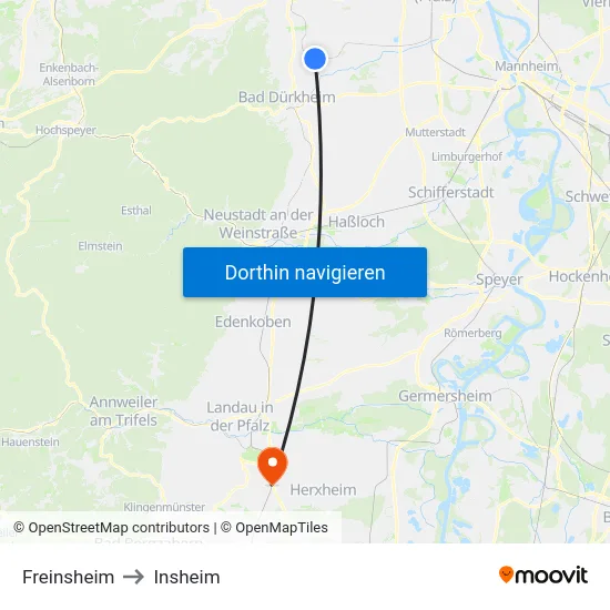 Freinsheim to Insheim map