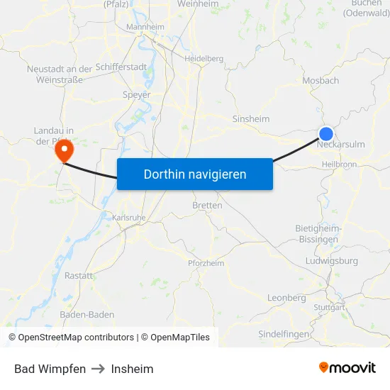 Bad Wimpfen to Insheim map